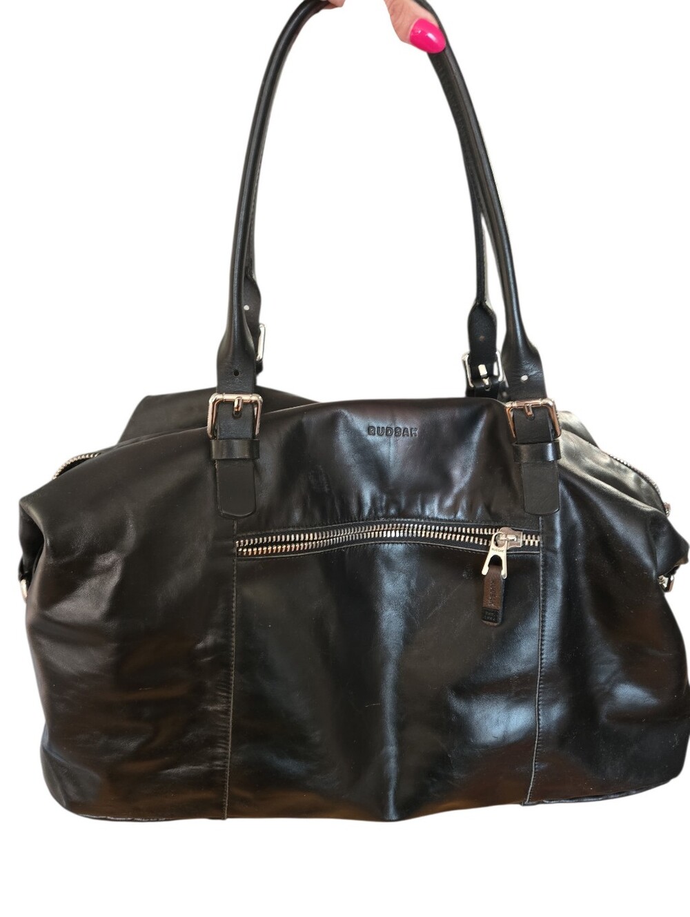 RUDSAK Black Leather Zip-Front Tote